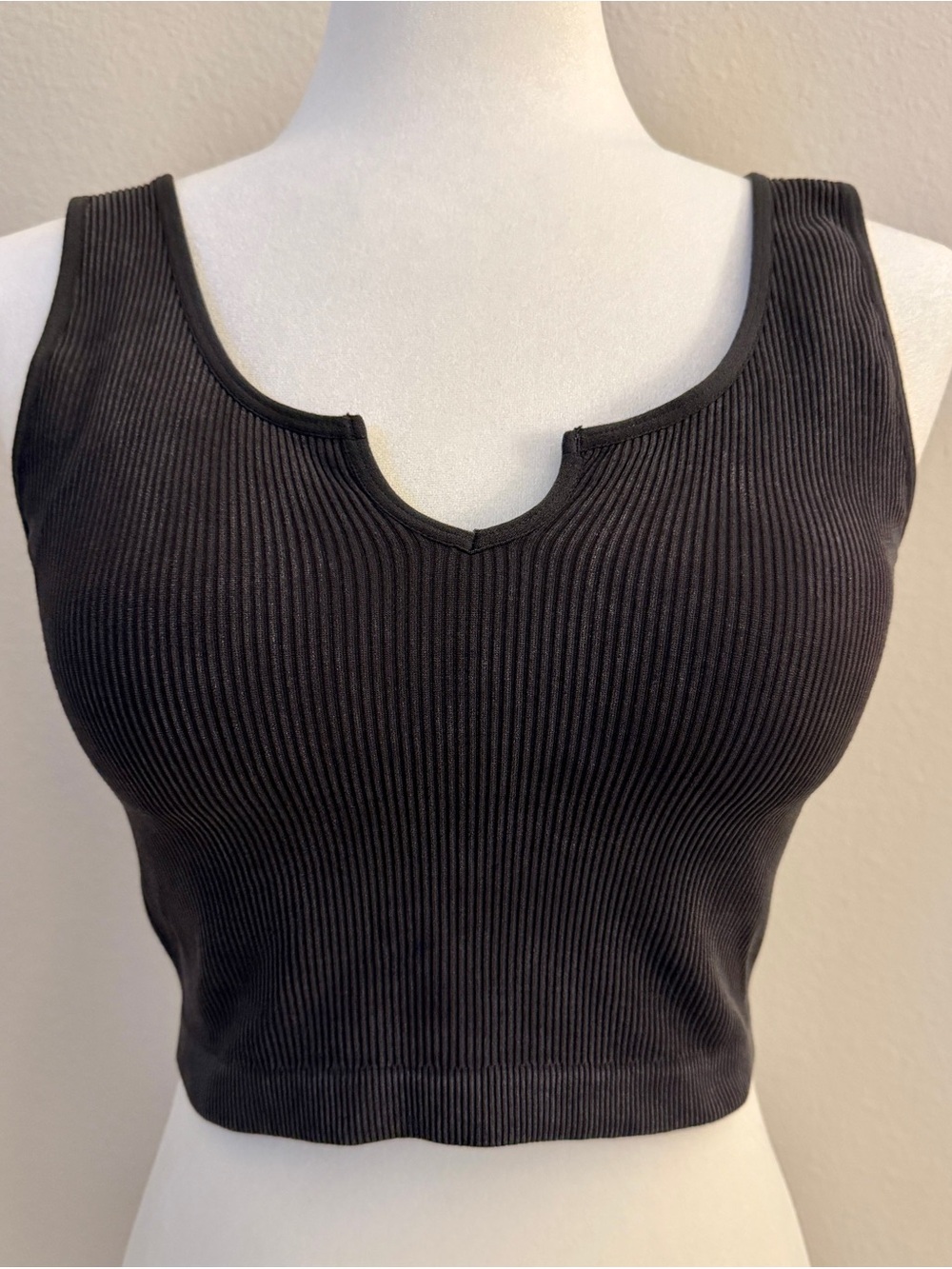 Altar’d State Black Ribbed Padded Notch Neck Crop Tank S/M